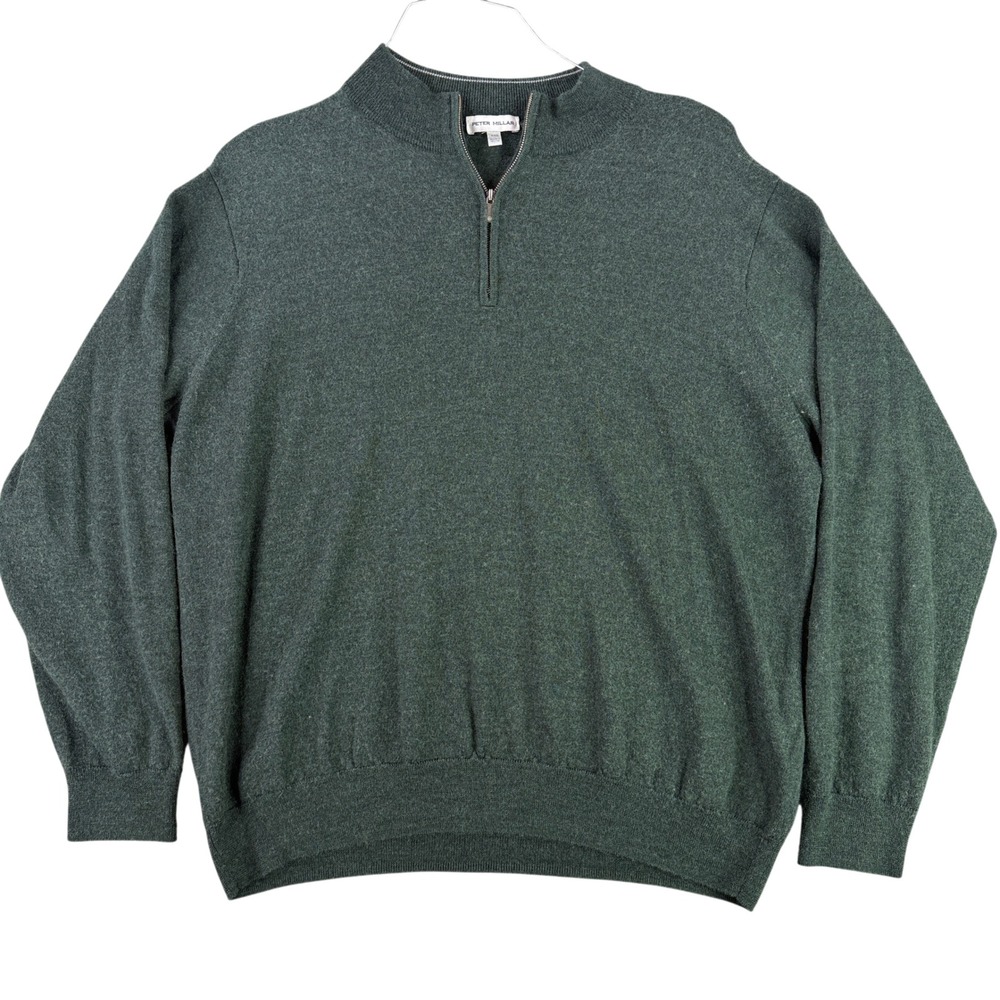 Peter Millar Quarter Zip Mens XXL‎ Green Merino Wool Lyocell Blend Sweater 8877